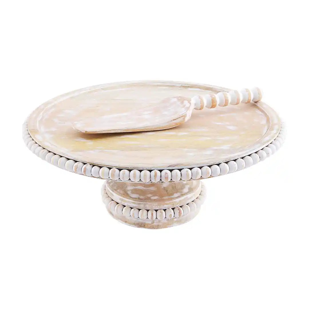 WOOD BEADED CAKE STAND