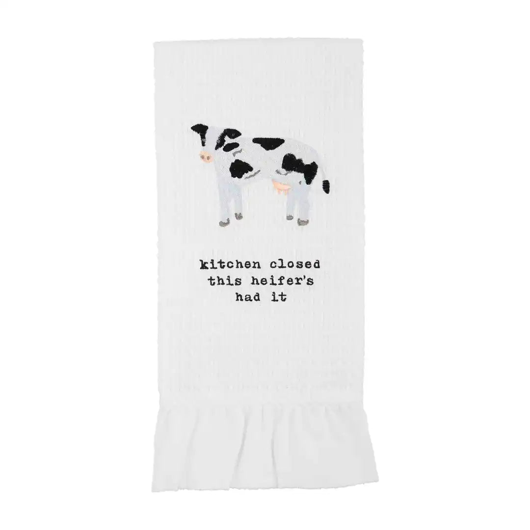 COW WAFFLE RUFFLE EDGE TOWEL