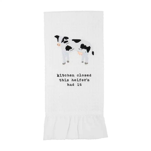 COW WAFFLE RUFFLE EDGE TOWEL