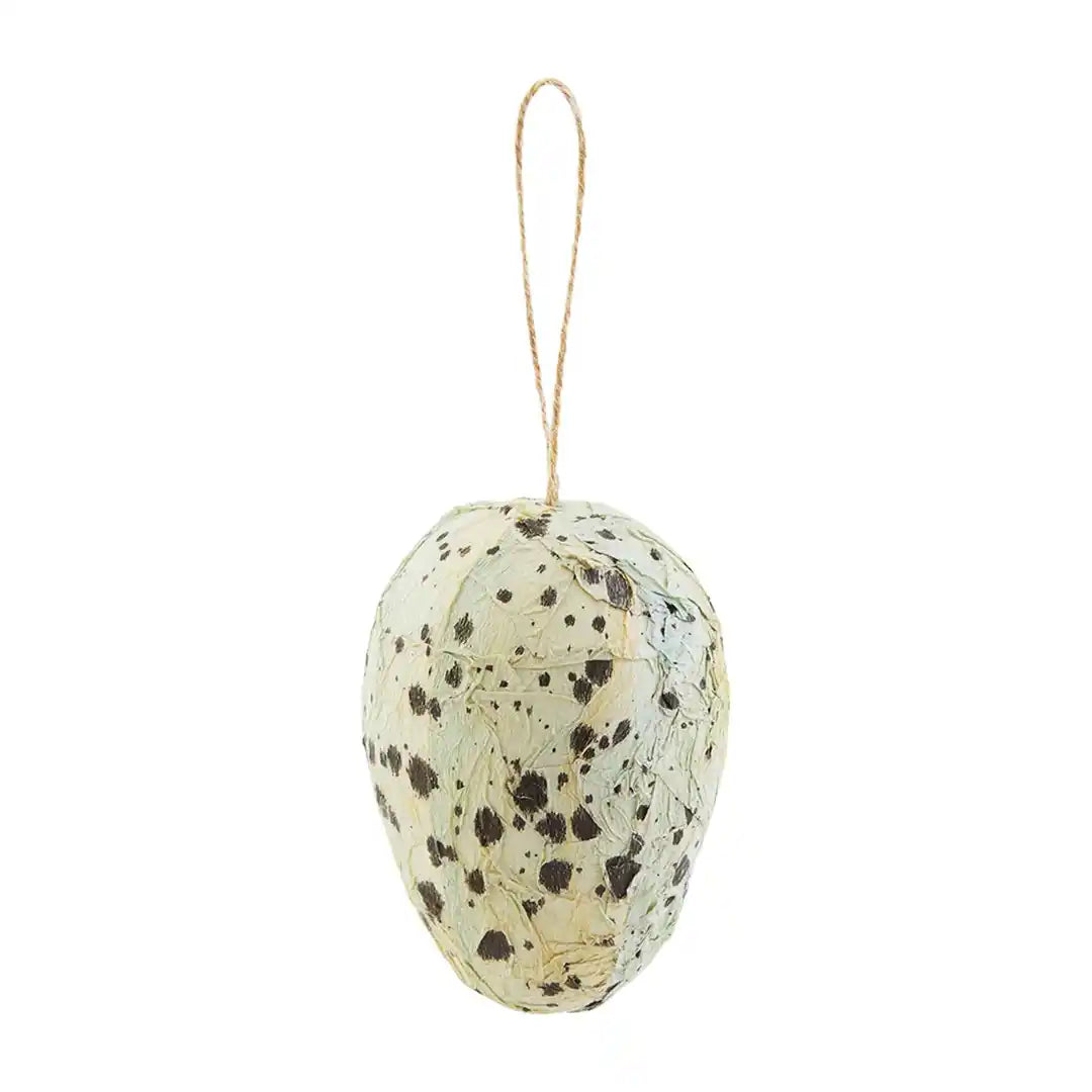 Blue spec paper mache egg