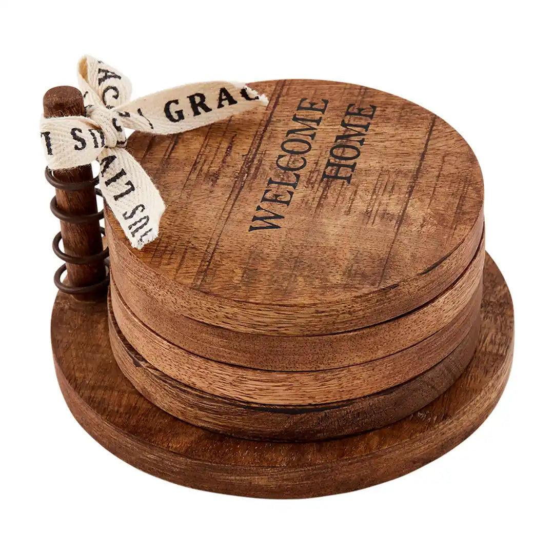 WELCOME WOOD COASTER SET