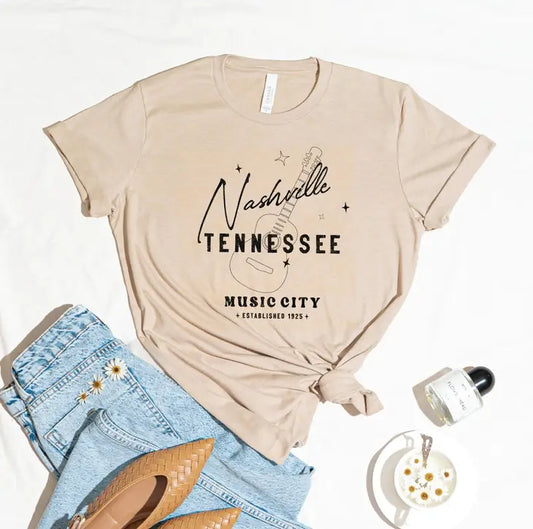 TAN NASHVILLE TENNESSEE MUSIC CITY Graphic T-Shirt