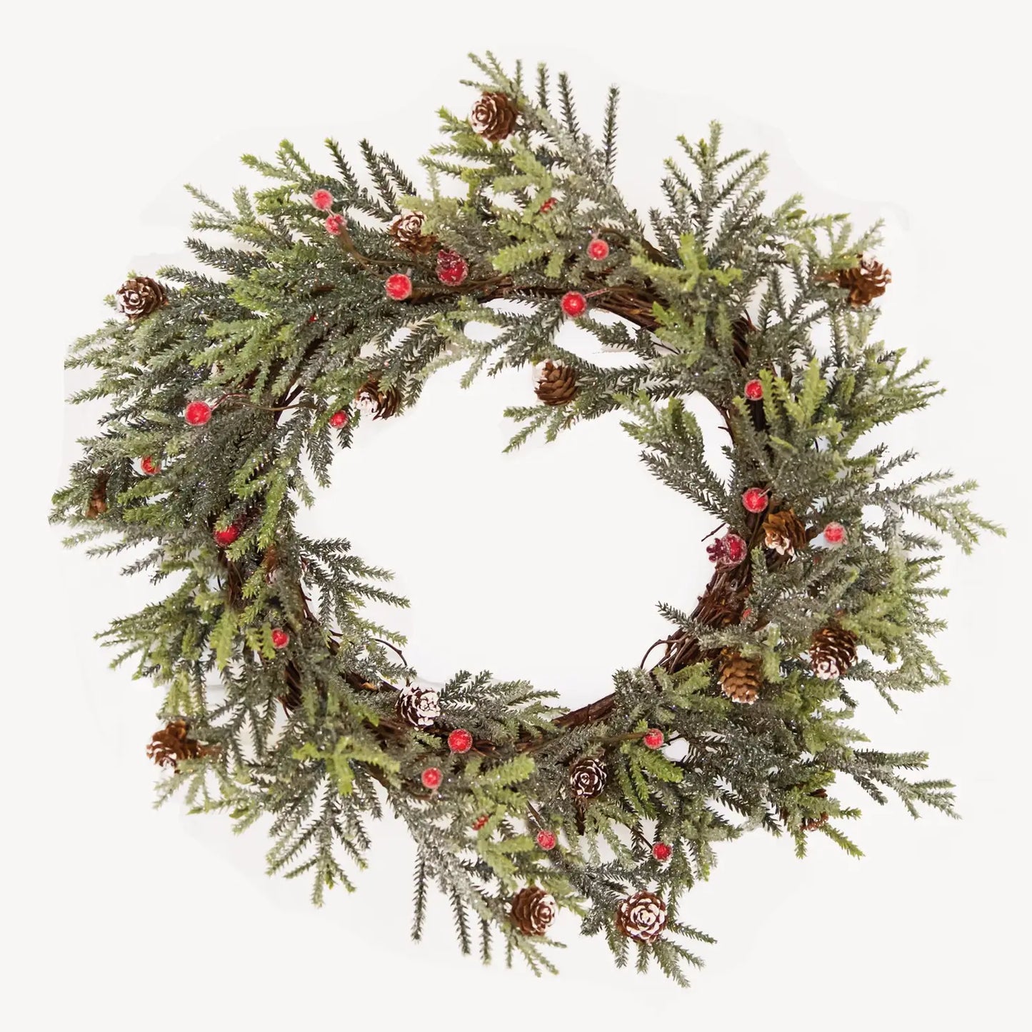 Mountain Pine Wreath w/ Red Berries, 18"