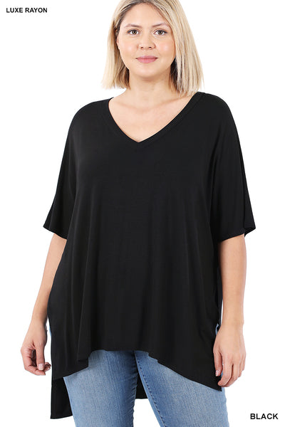 Curvy LUXE RAYON V-NECK SIDE SLIT TOP