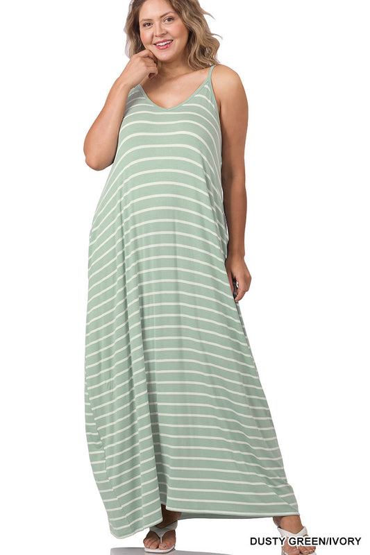STRIPE CAMI MAXI DRESS WITH POCKET