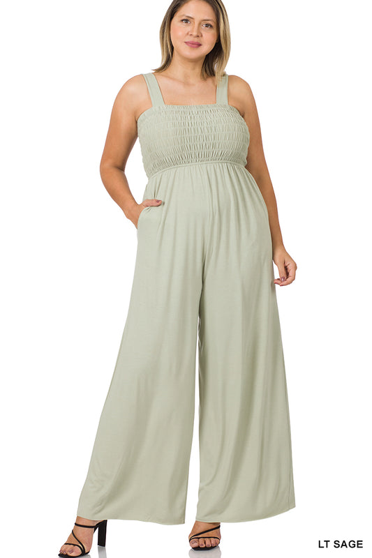 SMOCKED TOP JUMPSUIT WITH POCKETS