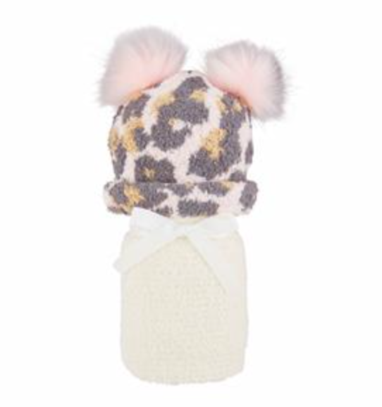 IVORY LEOPARD BLANKET HAT SET