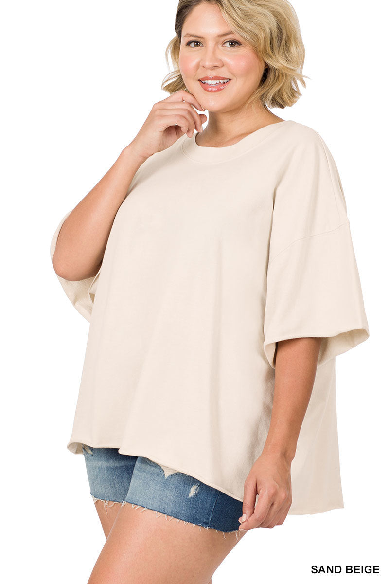 FRENCH TERRY DROP SHOULDER RAW EDGE TOP