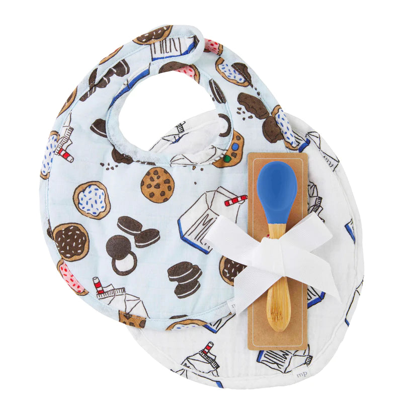 Blue Milk & Cookies Bib & Spoon Set