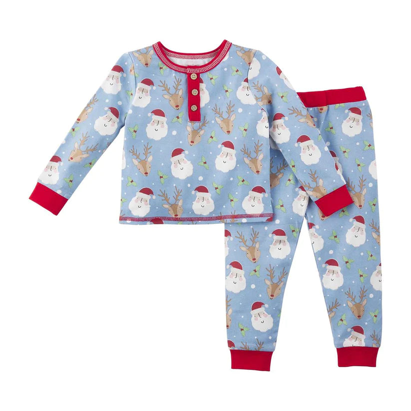 Blue Vintage Santa Pajama Set