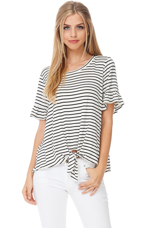 Stripe Front-Tied Top