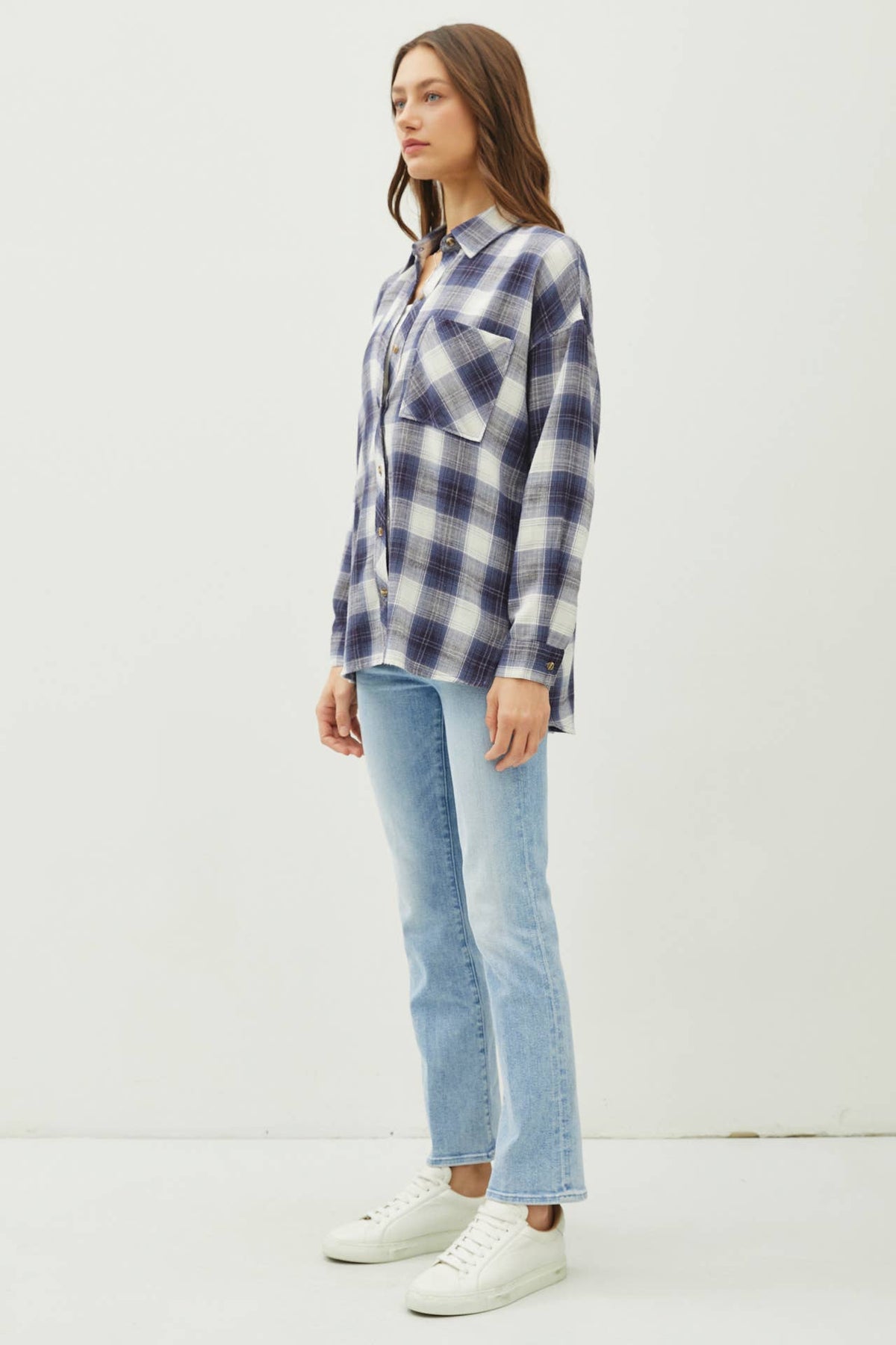 PLAID FLANNEL LONG SLEEVE BUTTON DOWN SHIRT