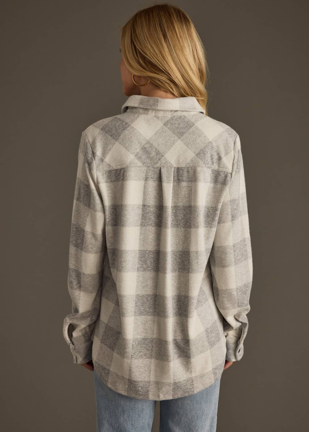 Light Gray & White Plaid Button Up