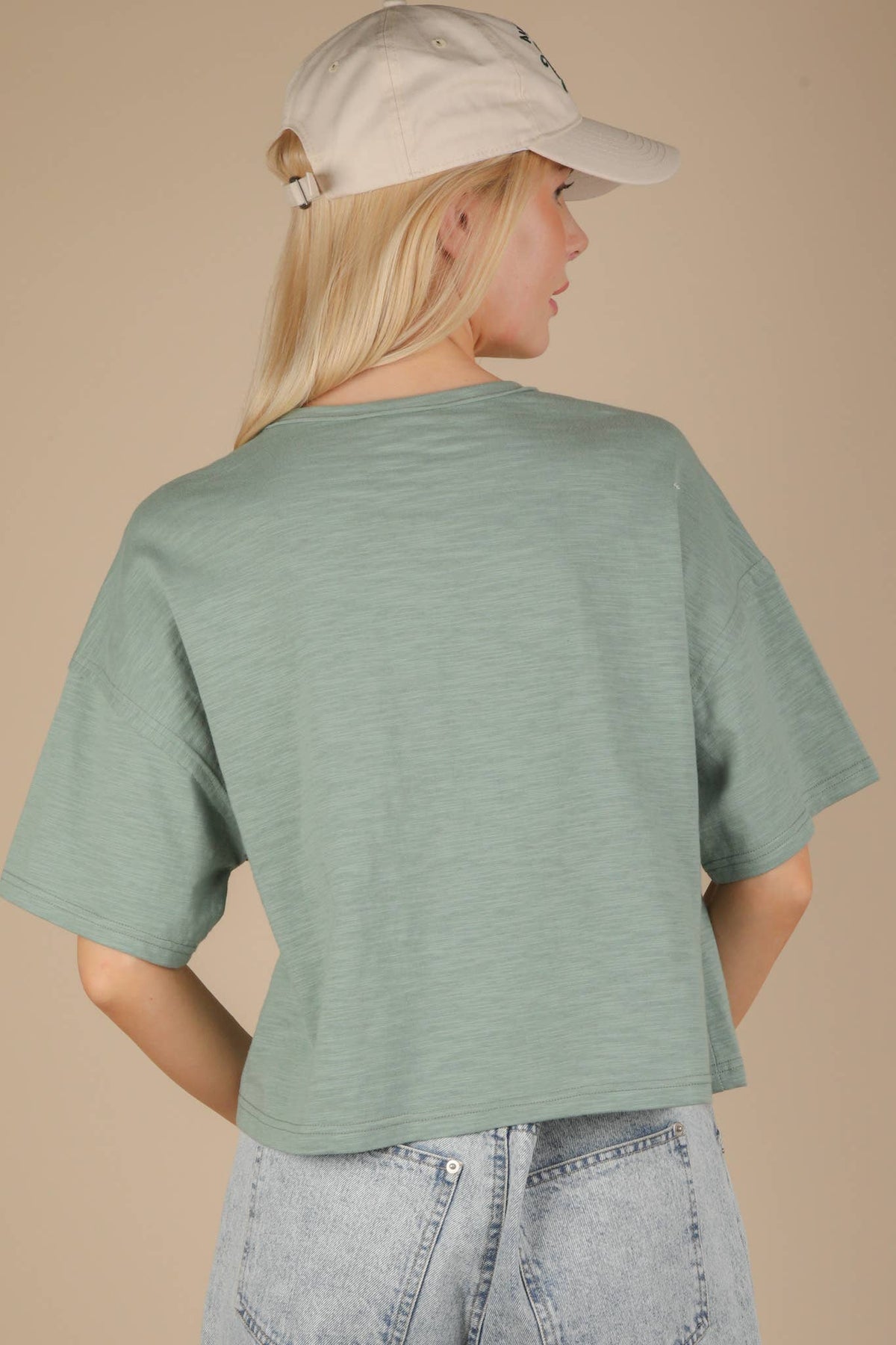 Screen Print Graphic Casual Knit T shirt: SAGE