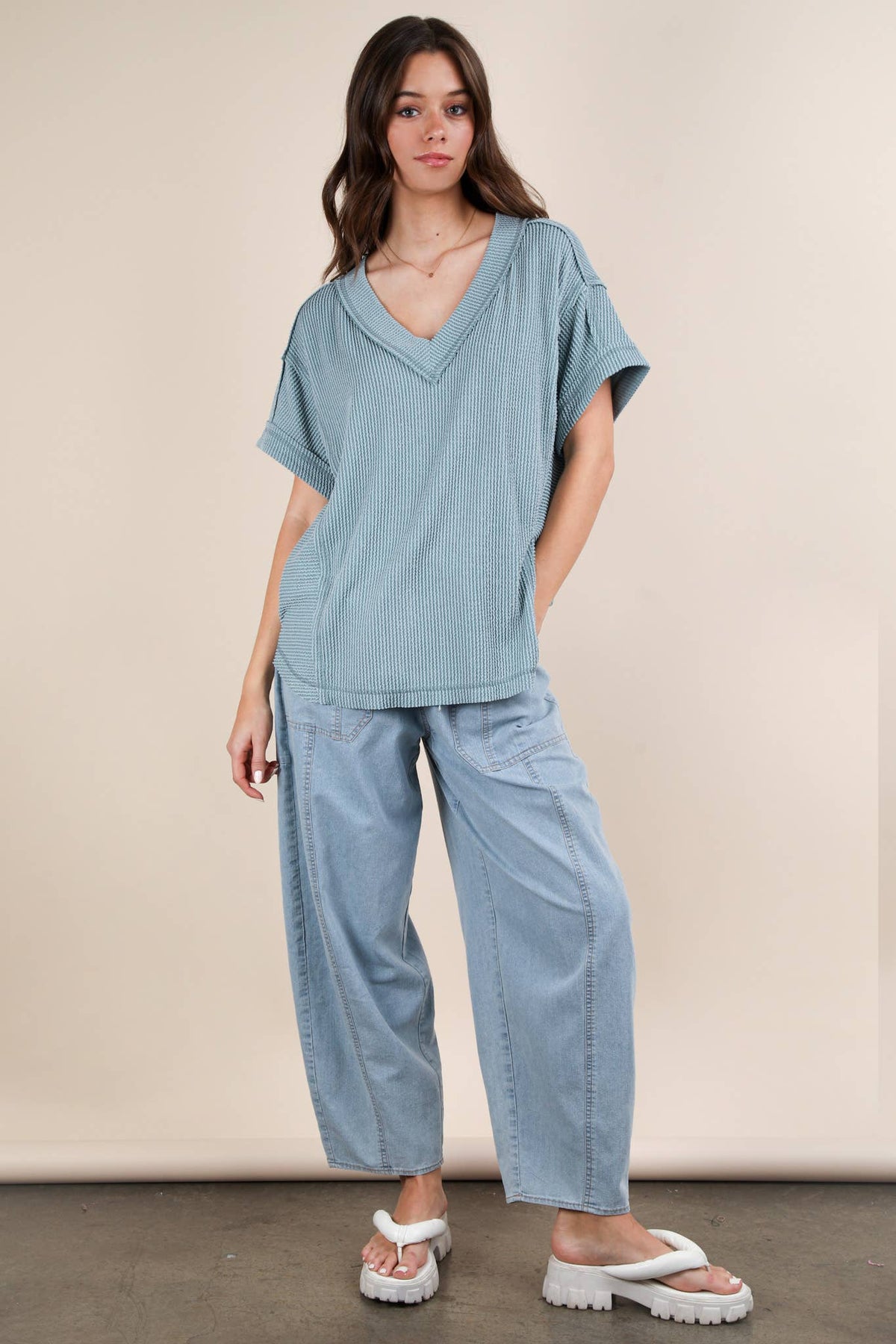 PLUS SIZE Soft Two Tone Casual Comfy Ribbed Knit  CHARCOAL