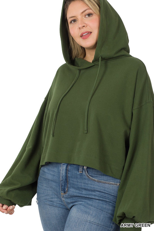 Plus FRENCH TERRY DROP SHOULDER CROPPED HOODIE