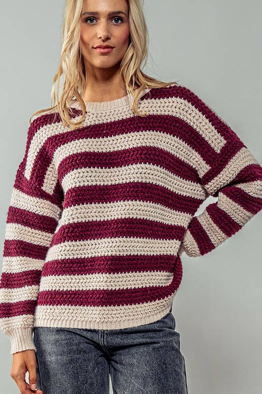 Striped Interlaced Sweater : TAUPE