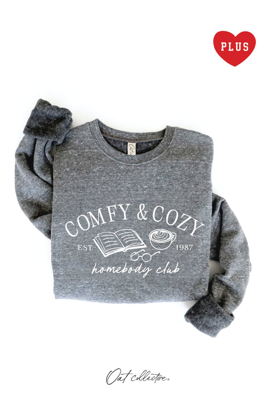 PLUS COMFY AND COZY HOMEBODY CLUB  Graphic Sweatshirt DARK GREY