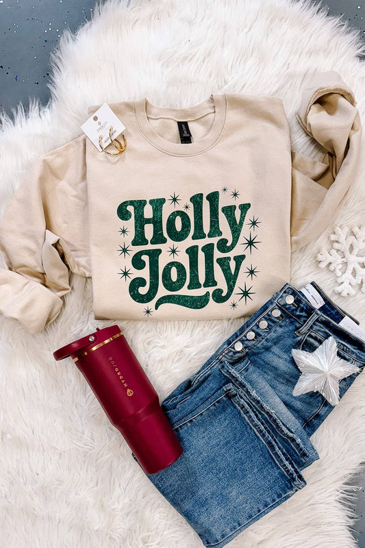 Holly Jolly Crewneck Sweatshirt Sand