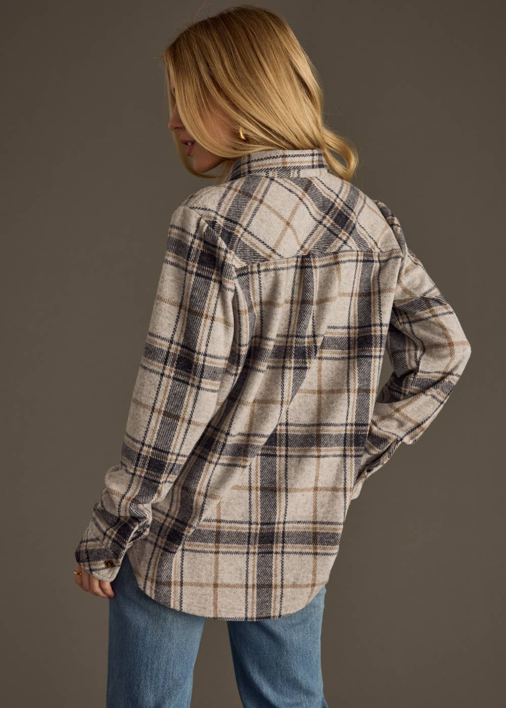 Black, Lt. Gray & Brown Plaid Button Up