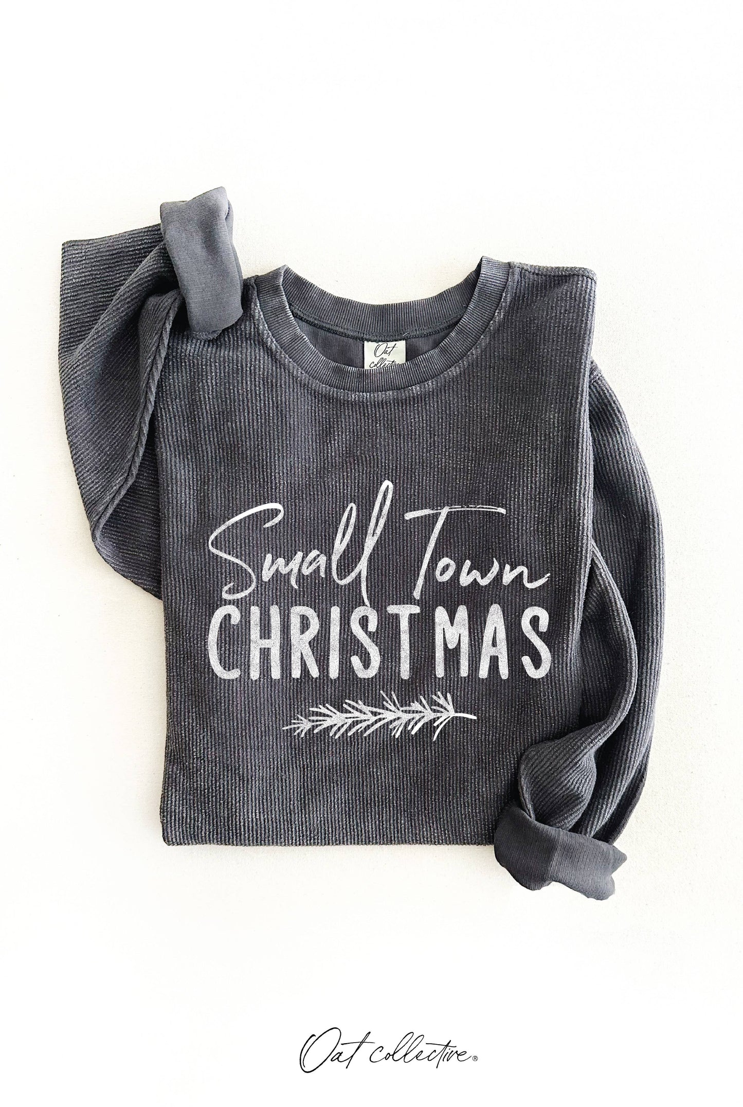 SMALL TOWN CHRISTMAS Thermal Vintage Pullover CHARCOAL
