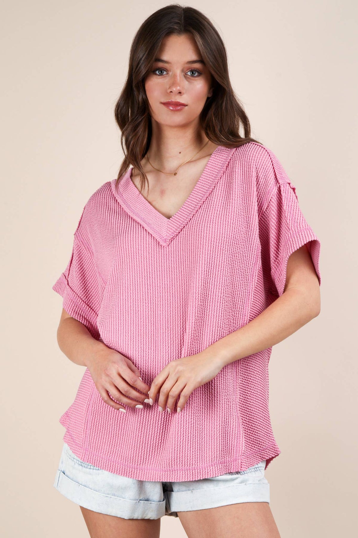 PLUS SIZE Soft Two Tone Casual Comfy Ribbed Knit  CHARCOAL