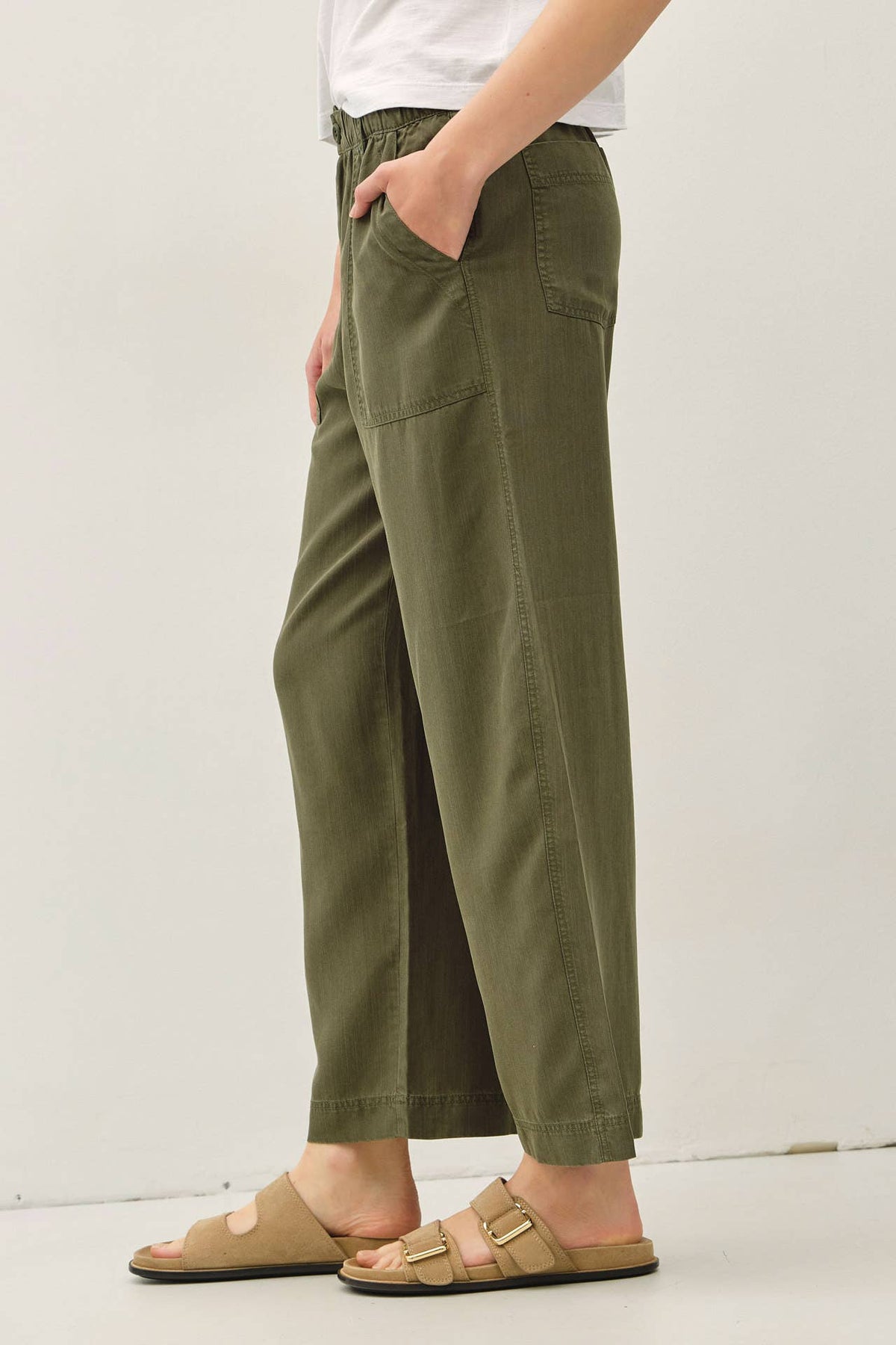 [New Shade]Wide Leg Tencel Pant W/ Drawstring Elastic Waist