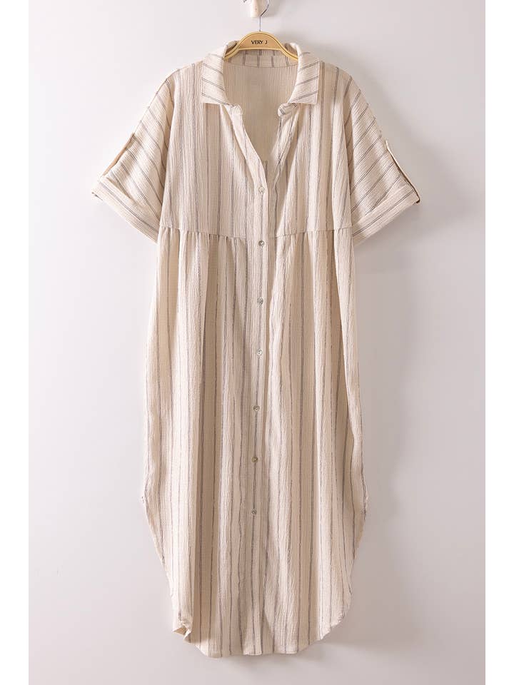 Striped Linen Midi Button Down Shirt Dress
