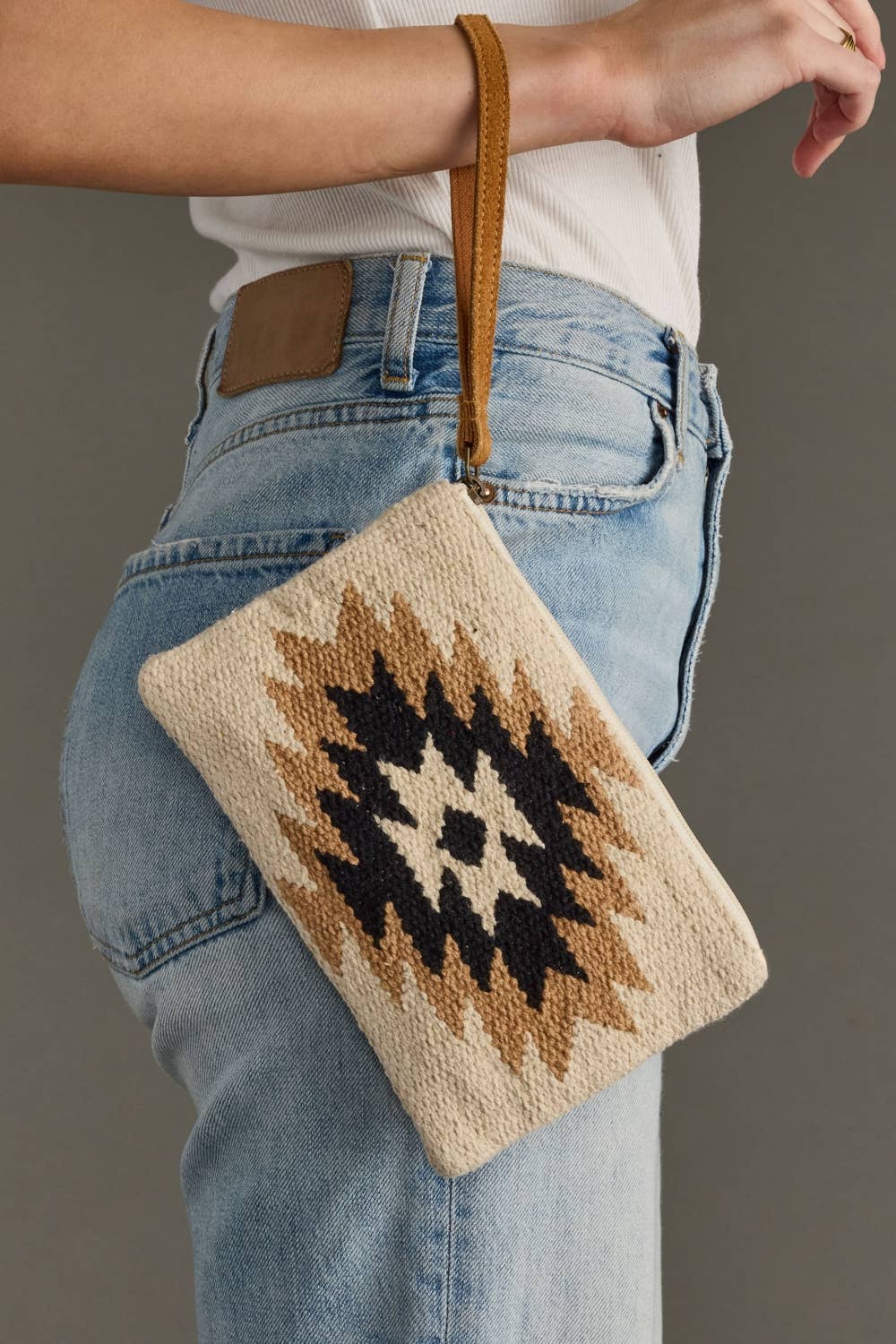 Cream, Tan & Black Aztec Wristlet
