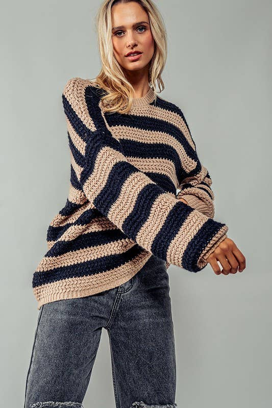 Striped Interlaced Sweater : TAUPE