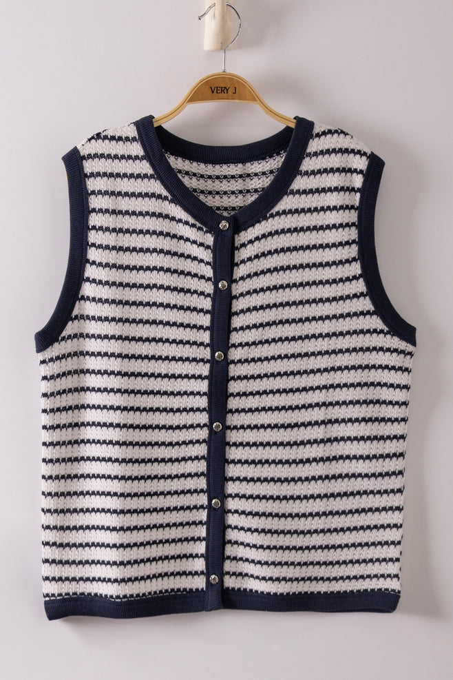 Stripe Knit Button Down Top