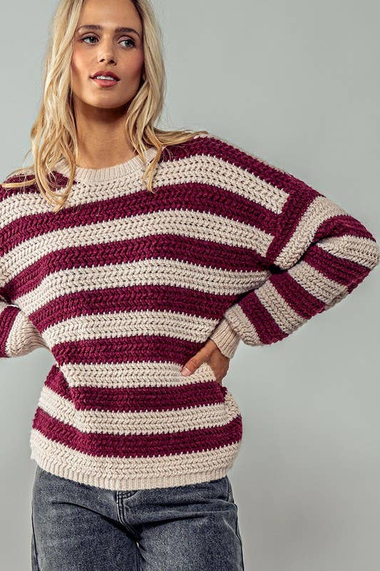 Striped Interlaced Sweater : TAUPE