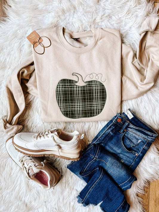 Green Plaid Appliqué Pumpkin Sweatshirt