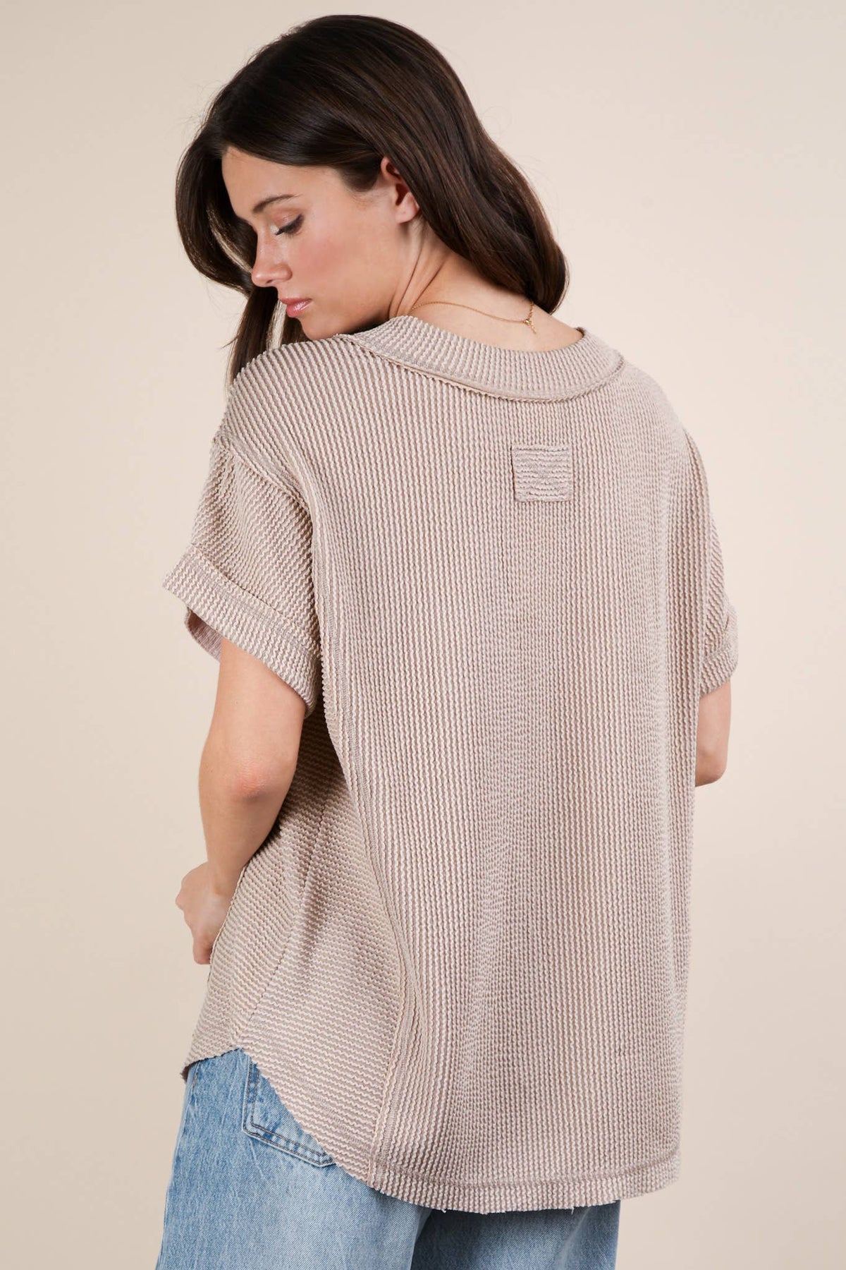 PLUS SIZE Soft Two Tone Casual Comfy Ribbed Knit  CHARCOAL