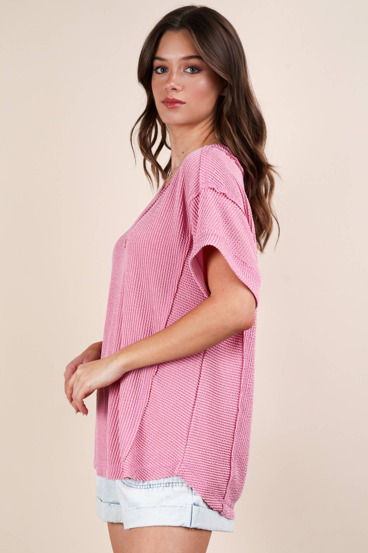 PLUS SIZE Soft Two Tone Casual Comfy Ribbed Knit  CHARCOAL