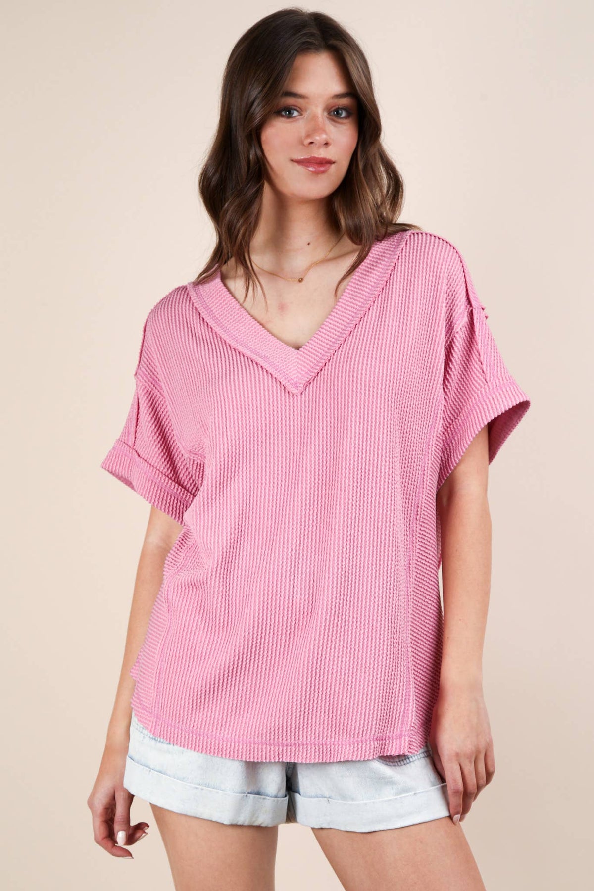 PLUS SIZE Soft Two Tone Casual Comfy Ribbed Knit  CHARCOAL