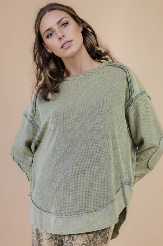 PLUS SIZE Sage Mineral Washed Contrast Knit Top