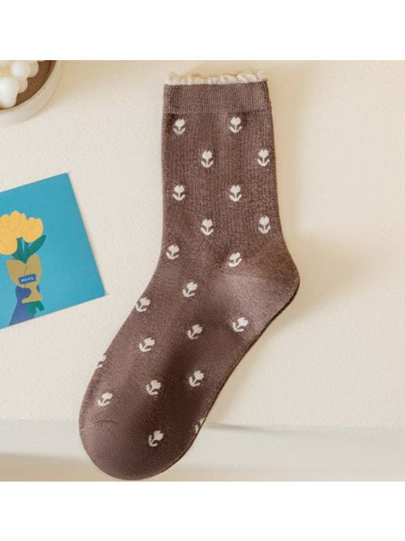 Woman Breathable Floral Cotton Socks