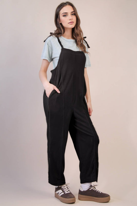 PLUS SIZE Fleece Baggy Backless Casual Jumpsuit: BLACK