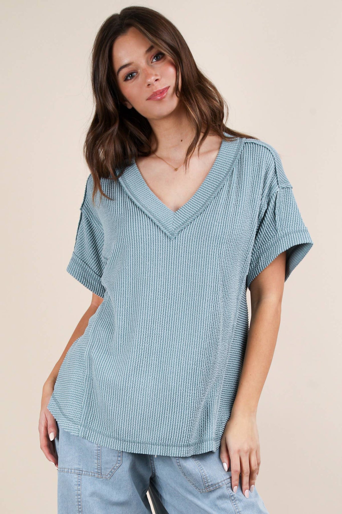 PLUS SIZE Soft Two Tone Casual Comfy Ribbed Knit  CHARCOAL