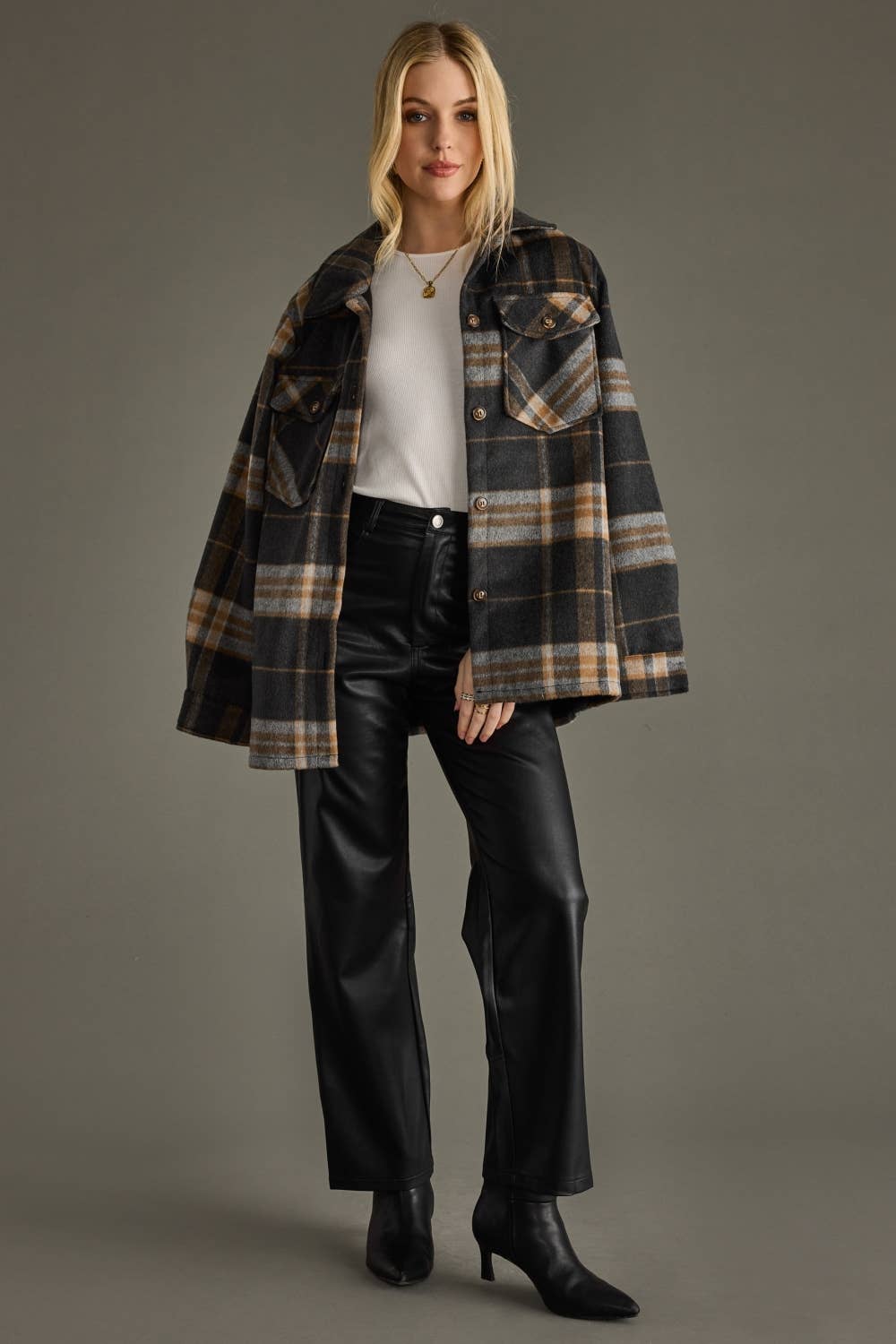 Black, Tan & Gray Plaid Jacket