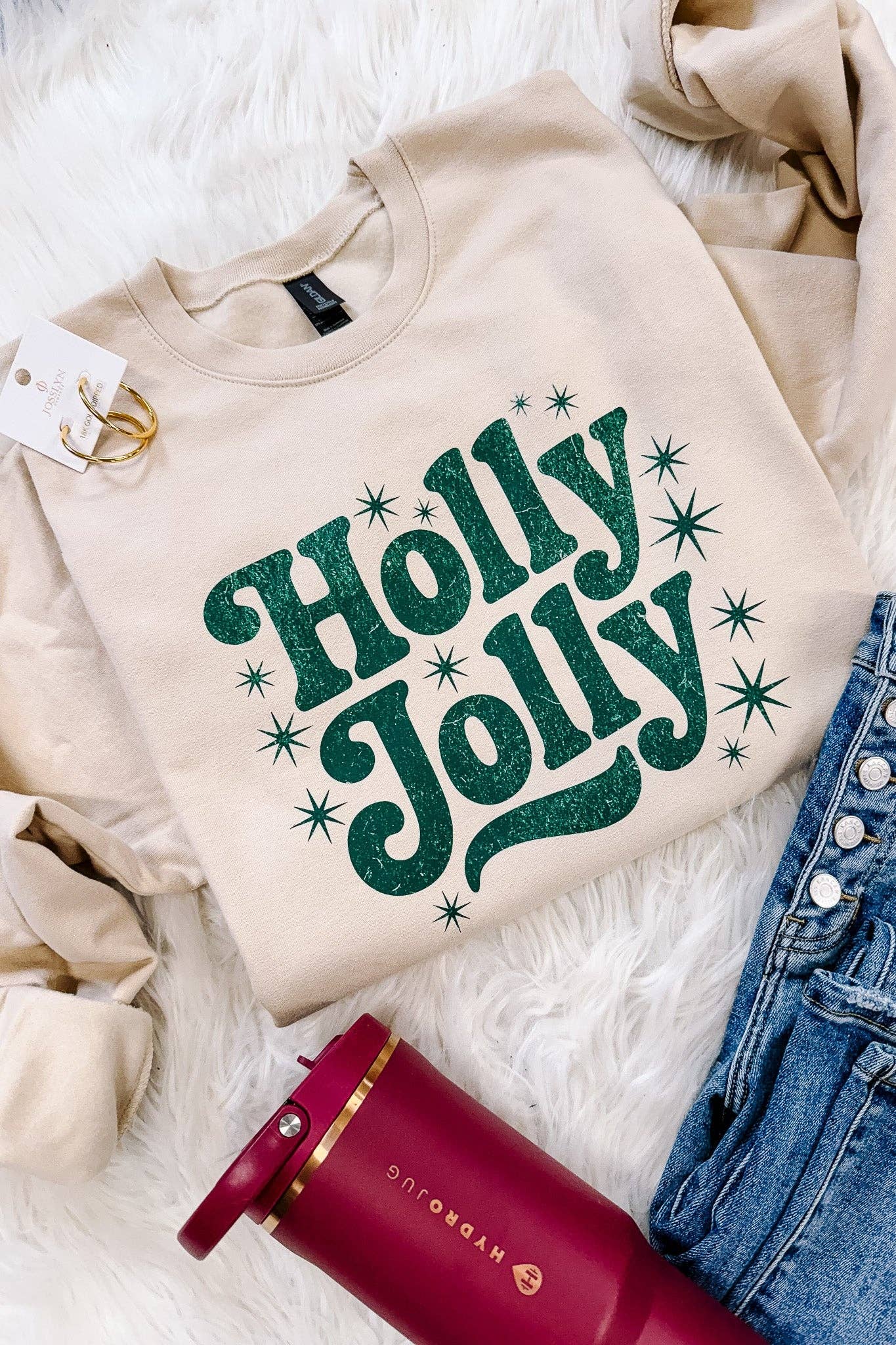 Holly Jolly Crewneck Sweatshirt Sand