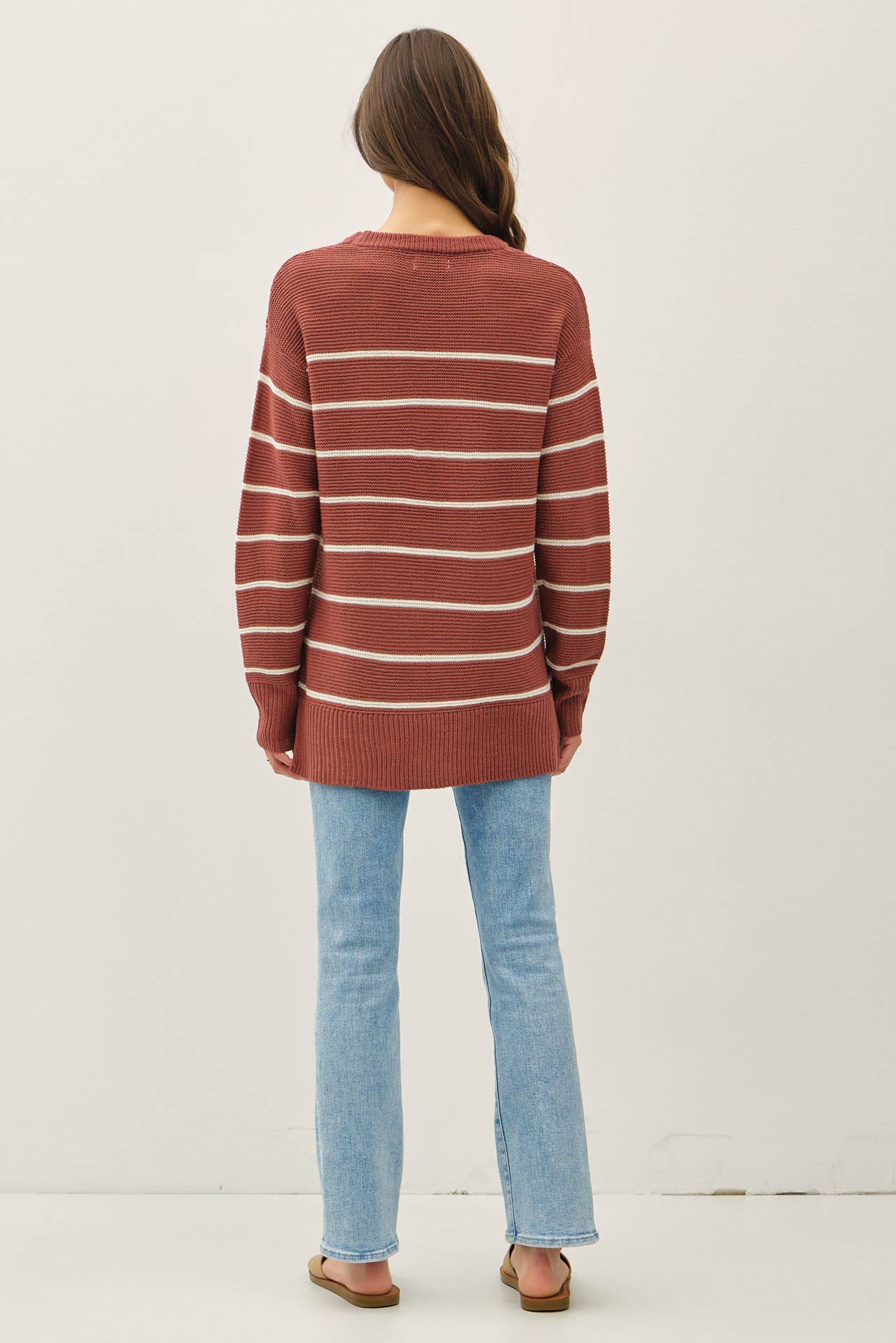 Brick STRIPED SWEATER TUNIC TOP WITH SLIT AT HEMLINE
