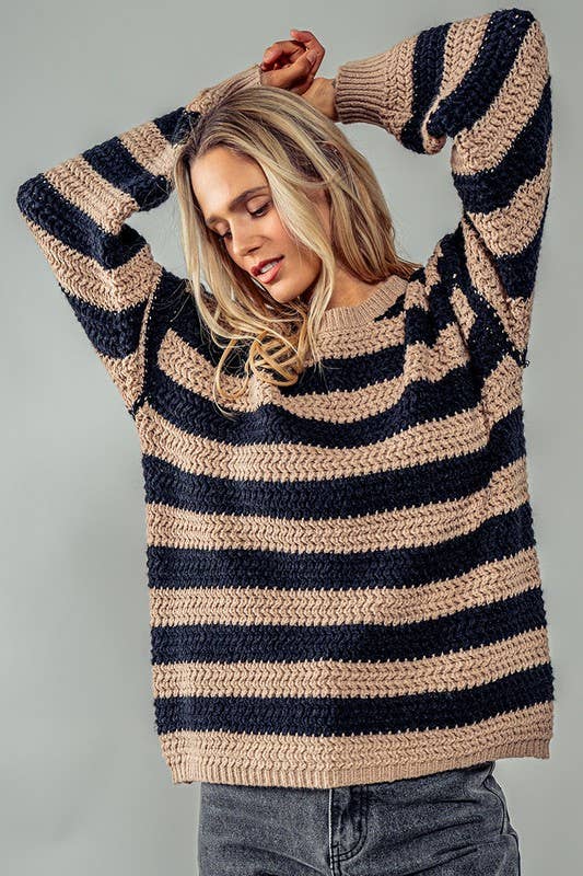 Striped Interlaced Sweater : TAUPE