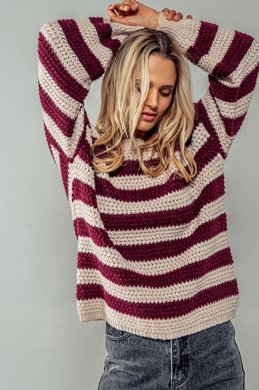 Striped Interlaced Sweater : TAUPE