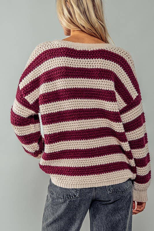 Striped Interlaced Sweater : TAUPE