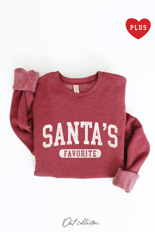 SANTA'S FAVORITE Plus Graphic Sweatshirt MAROON
