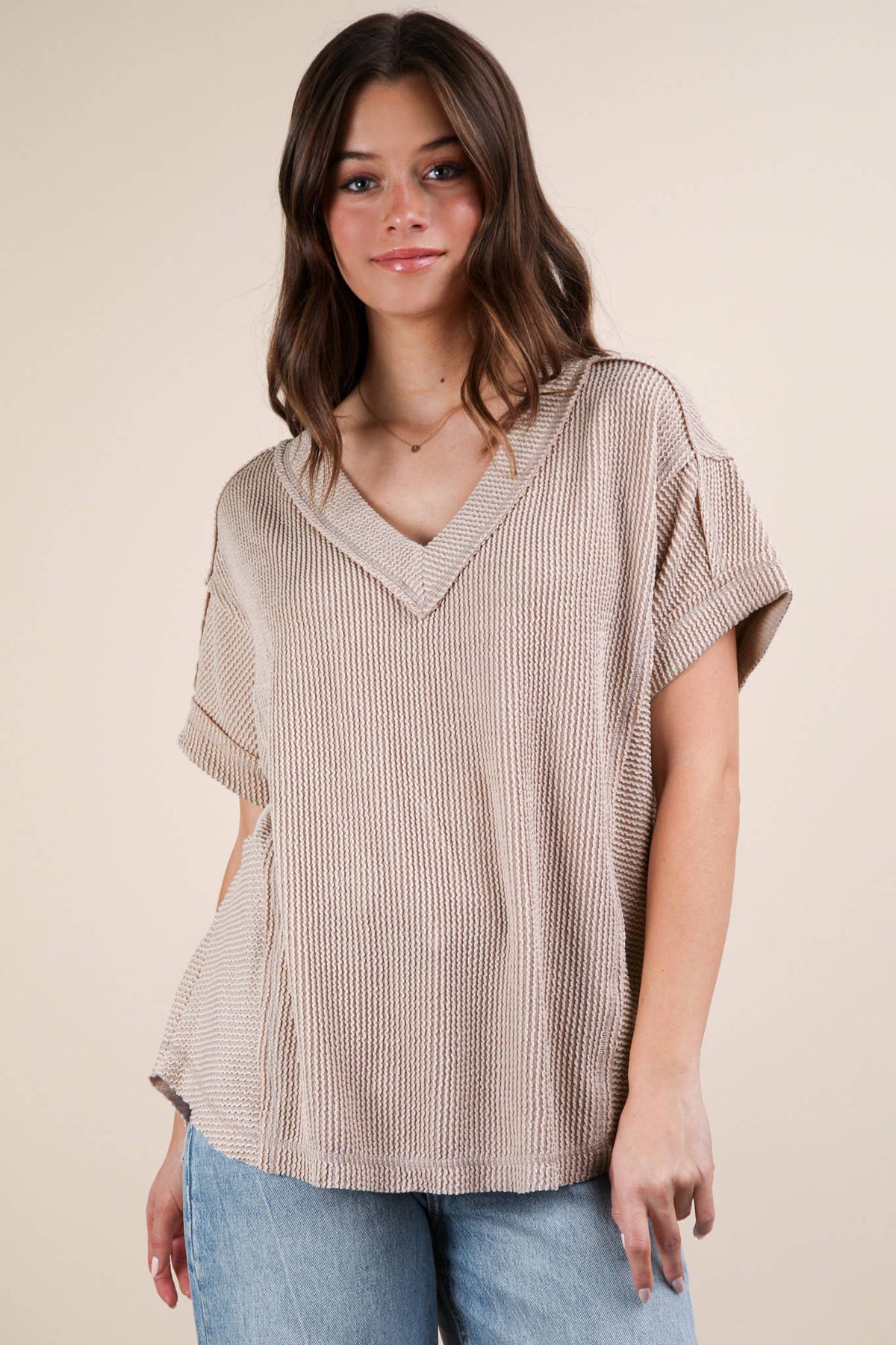 PLUS SIZE Soft Two Tone Casual Comfy Ribbed Knit  CHARCOAL