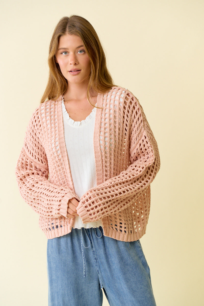 Fishnet Cropped Open Cardigan