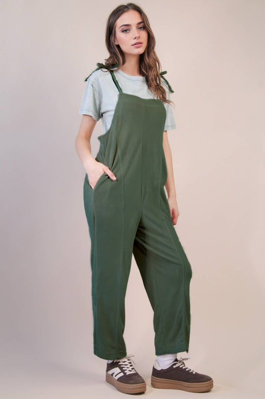 PLUS SIZE Fleece Baggy Backless Casual Jumpsuit: FOREST